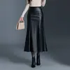 Falda auténtica de cuero genuino Haining para mujer, colección otoño/invierno 2026, piel de oveja, estilo coreano, falda de longitud media, diseño de cola de pez, falda de un paso de moda