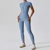 Mono de Yoga Nude de Manga Corta con Cremallera Transfronteriza Europeo y Americano para Mujer para Usar Mono Deportivo de Fitness 8305