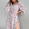 Moda Femenina Nueva Otoño 2026: Vestido Cruzado Europeo y Americano, Dulce y Sexy Vestido Largo Estampado sin Espalda para Uso Diario con Abertura