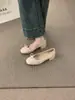 Zapatos de noche de verano para mujer Chuyuji estilo francés de lunares con lazo y tacón grueso, sin cordones de punta cuadrada poco profundos