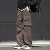 Pantalones de trabajo casuales estilo japonés para hombre, modernos, de bolsillo grande, alta costura, versátiles, con cordón, holgados, retro americano, de pierna ancha