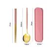Conjunto de Hashi e Colher Garfo de Aço Inoxidável Conjunto de Três Peças Caixa de Armazenamento Fofa para Viagem de Estudante Utensílios de Mesa Portáteis para Uma Pessoa