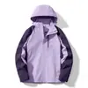 Jaqueta 3 em 1 Color Block Outdoor para Mulheres Primavera e Outono 2026, para Viagens em Grupo, Acampamento, com Capuz Removível, Jaqueta de Montanhismo