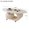 Mesa de centro em pedra sinterizada estilo italiano cor creme para sala de estar, formato oval, modelo novo, luxo leve, alta qualidade, adequada para casas pequenas, design simples e moderno