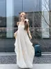 Vestido de cuello estilo francés para mujer, vestido largo sin espalda de verano para vacaciones junto al mar, super hada, elegante, holgado, falda línea A