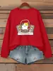 Moletom Feminino Streetwear Estampa de Gato Hip-Hop Arranhado Gola Redonda Moda Pulôver Solto Top Casual