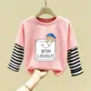 Camiseta de manga larga de algodón puro para niño 2026 primavera y otoño nueva elegante de dibujos animados estilo dos piezas falsas camiseta base de primavera para niño