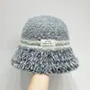 Chapéu de Tricô Pelúcia com Franjas Transfronteiriço para Outono e Inverno, Chapéu de Pescador para Cabeça Grande com Listras em Cores Contrastantes, Chapéu Bucket Quente