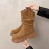 Botas Retrô com Salto Grosso Empilhado Femininas 2026 Nova Coleção Outono Inverno Meilade Botas Curtas Emagrecedoras Meia-Panturrilha Versátil Ocidental Botas Martin