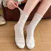 Calcetines de verano finos para mujer hasta la pantorrilla, color liso, borde enrollado, calcetines de algodón transpirables, calcetines holgados estilo universitario para mujer, Zhuji