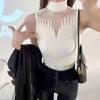 Malha oca pequena Camisole feminina base interna camisa primavera e outono novo meio-alto colarinho mangas top tricotado