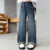 Pantalones vaqueros para niñas, otoño e invierno, forrados de felpa y engrosados, una sola pieza de felpa, corte holgado, pantalones de pierna ancha para niñas mayores, pantalones de invierno para niños