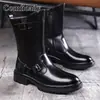 Botas Martin zapatos de hombre estilo británico cuero genuino botas de caña alta invierno más terciopelo cálido botas de algodón modernas motociclista caballero botas de cuero