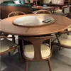 Mesa de Comedor y Sillas de Madera Maciza Estilo Canción Combinación Mesa de Comedor de Nogal Negro Lujo Ligero Moderno Villa Mesa Redonda Estilo Chino Nuevo Club