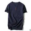 Novo top masculino estilo chinês de algodão e linho, camiseta de manga curta de verão, slim, casual, plus size, atacado de fábrica