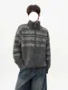 Suéter Jacquard Fair Isle Americano con Cuello Alto para Hombres y Mujeres Otoño Holgado Estilo Perezoso Cárdigan Doble Cremallera Prendas de Abrigo