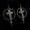 Nuevo producto transfronterizo: Pendientes de Anillo Colgante de Cruz Plateados, Colgante de Espada Corta Plateado con Decoración Exquisita