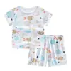 Pijama Curto de Algodão Puro para Meninos, Camisetas de Verão, Roupas para Climatização para Meninas, Roupas de Casa para Crianças de Tamanho Pequeno e Médio