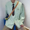 Camisas Rayadas Estilo Japonés Retro para Hombres y Mujeres, Camisas con Cuello y Corbata Estilo Preppy de Manga Larga, Ropa de Marca Suelta de Moda para Primavera y Otoño, Ropa para Parejas