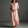 Vestido feminino de comércio exterior europeu e americano 2026, vestido casual liso para o dia a dia, vestido longo de manga curta com gola estilo férias na praia