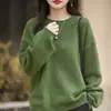 2025 Novo Outono e Inverno Amigo da Pele Sete Pontos Espessado Gola Redonda Tricô Manga Longa Fio Floral Escovado Solto Camiseta Básica para Mulheres