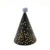 Nuevo sombrero de cumpleaños Amazon transfronterizo original dorado brillante con estampado metálico bola de pelo grande lindo sombrero de cumpleaños para fiesta de cumpleaños