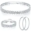 Joyería de Moda Europea y Americana Transfronteriza de Gran Venta, Collares y Pulseras Brillantes Sencillos Incrustados de Diamantes, Conjuntos de Collares de Novia de Alta Gama