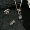 Brilhante Octogonal Maçã Verde Rosa Corte Milenar Acessórios de Luxo Leve Anel Aberto Brincos de Mulher Conjunto de Pingente