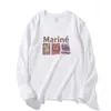 Camiseta de Manga Larga para Mujer Estilo Americano Hombro Derecho Cuello Redondo Diseño de Estampado de Dibujos Animados Nueva Prenda Exterior Casual Primavera y Otoño