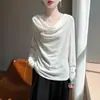 Top de punto con cuello drapeado para mujer pliegues holgados favorecen el busto y el cuello atmósfera suave versátil y adelgazante capa base para otoño e invierno