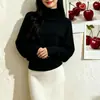 Nuevo diseño estilo coreano, estilo suave, suéter de punto tipo pullover con cuello semi-alto y mangas murciélago para mujer
