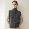 Colete Feminino de Caxemira, Caxemira Pura, Novo Estilo Outono/Inverno, Gola Torcida, Sem Mangas Tricotado Cardigan Quente