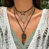 Colar de contas vintage olho de diabo azul turco transfronteiriço europeu e americano colar de pedras colar de cordão encerado ajustável