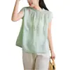 Fotos No Reales Verano 2026 Nuevo Estilo Camisa de Lino Manga Corta Holgada Adelgazante Casual Pulóver para Mujer