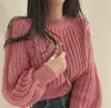 Suéter de punto minimalista estilo francés con cuello redondo para mujer, nueva colección otoño/invierno, con una estética preppy única, un look dulce y elegante, y un corte holgado y extragrande, perfecto para usar en capas
