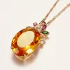 Collar Colgante de Citrina Imitación Brillante en Venta Caliente Colgante Zircón Amarillo de Lujo Incrustado Diamante Ojo de Caballo Colgante de Flor y Hoja Sobeless