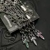 Joias da Moda Prata Tailandesa Pequena Espada de Diamante Vintage Desgastada Colar Corrente de Suéter Pingente de Diamante Colorido Nicho Europeu e Americano