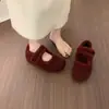 Sapatos Mary Jane Cinza com Velcro e Aumento de Altura Oculto, Sapatos Peludos para Mulheres, Adequados para Uso Externo no Outono e Inverno, Sapatos Quentes e de Algodão Pelúcia