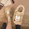 Chinelos de algodão coelhinho solado grosso para interior casa bico fechado sapatos de maternidade inverno 2026 com veludo extra chinelos quentes de pelúcia mulheres