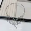 Glow PlateadoCollar tipo gargantilla de plata con borla de gota de agua estilo coreano y diamantes brillantes para mujer, exquisito, de lujo ligero, alta gama, versátil