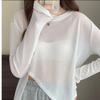 Camiseta de manga larga holgada con protección solar irregular para mujer, estilo extranjero, fina, de color sólido, novedad de verano de 2025