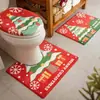 Tapete de Banheiro de Natal Conjunto de Três Peças Tapete Antiderrapante para Porta de Vaso Sanitário Uso Doméstico Tapete de Banheiro Absorvente de Água de Flanela