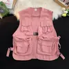 Estilo Tendência Verão Novo Estilo Personalizado Estilo Harajuku Cor Sólida Nacional Tendência Funcional Colete Multi-Bolsos Casual Cardigan Colete de Trabalho