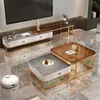 Mesa de centro italiana sala de estar hogar superficie brillante mesa de centro de placa de roca lujo ligero moderno simple apartamento pequeño madera maciza cuadrada mesa auxiliar