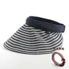 Sombrero de Sol Estilo Diadema Abierto para Mujer, Sombrero de Sol de Ala Ancha para Verano, Protección UV, Sombrero de Sol Rayado Plegable