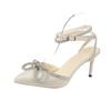 Sandálias de salto alto com laço femininas 2022 verão novo stiletto fivela sapatos bico fino strass tamanho grande 4243 sandálias