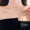 Colar Choker Simples de Zircônia Pérola Torcida de Camada Dupla Empilhada Moda Francesa Corrente Elegante Alta para Clavícula