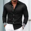 Camisa de manga larga para hombre de negocios transfronteriza, simple Amazon casual de color liso con estampado 3D de manga larga casual para hombre