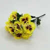 Venda Quente Transfronteiriça Amazon Primavera Mais Vendido 5 Ramos Grande Amor-Perfeito Tricolor Flor Silvestre Artificial Flor de Seda para Decoração Externa