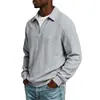 Polo Masculino de Outono com Trança Jacquard e Zíper Parcial na Gola, Manga Longa, Top Texturizado